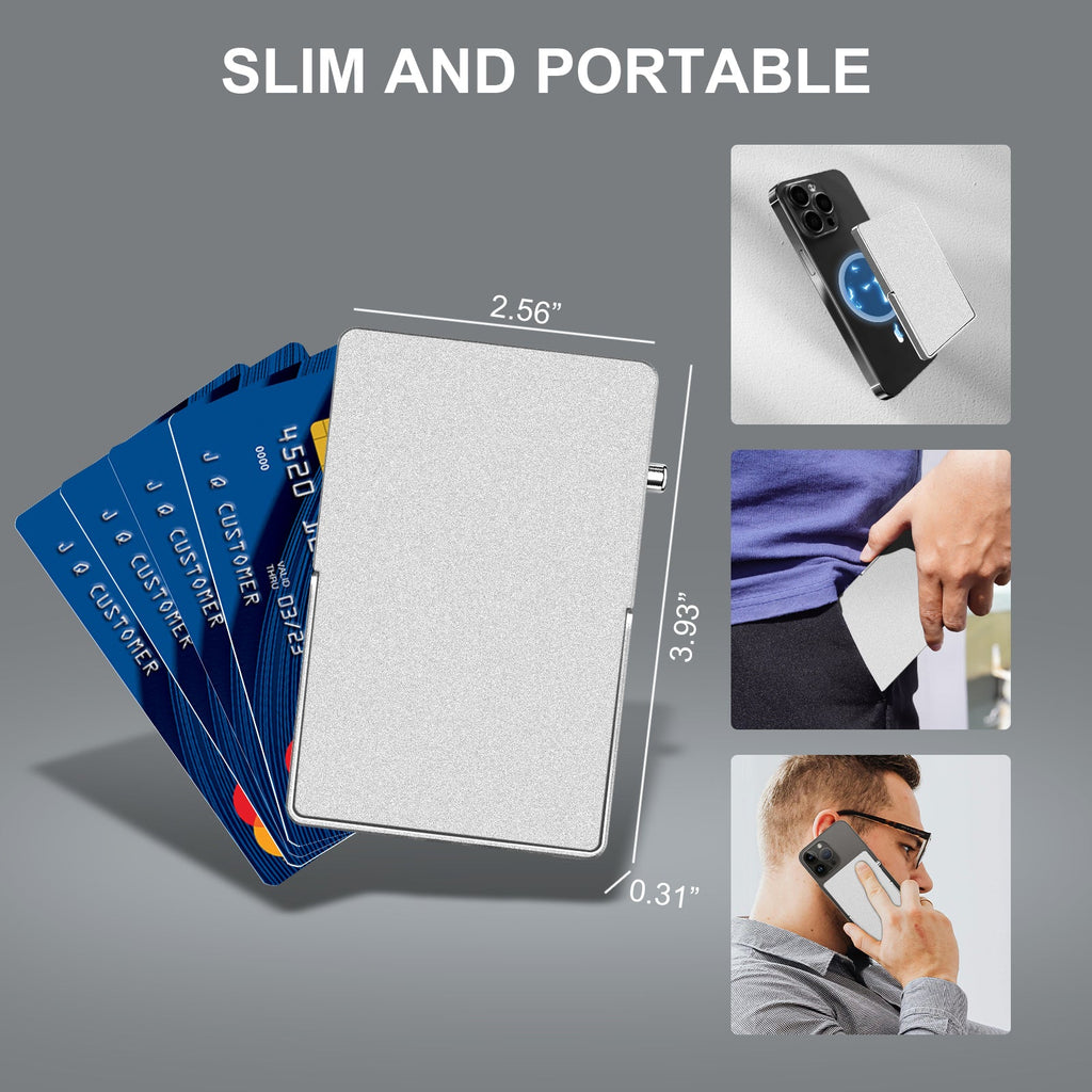 RFID Blocking Wallet – Slim Aluminum MagSafe Card Holder with Adjustable Stand
