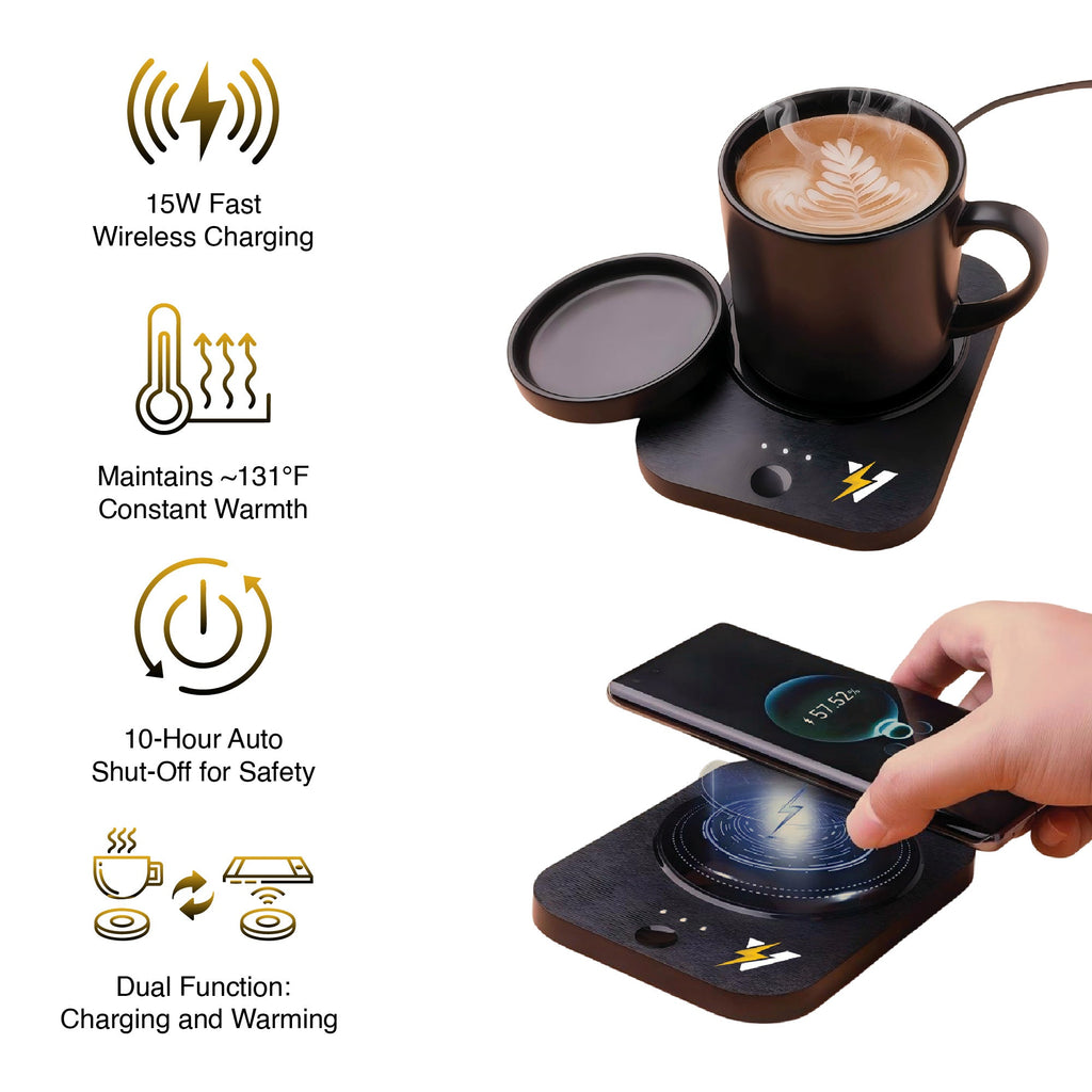 Modern Workspace Bundle — LED Desk Lamp + Wireless Mug Warmer & Charger