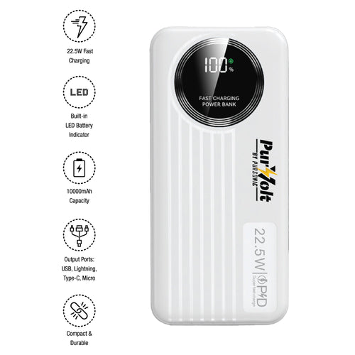 10,000mAh Fast Charging Power Bank — Built-in Cables, 22.5W, USB-C/Lightning
