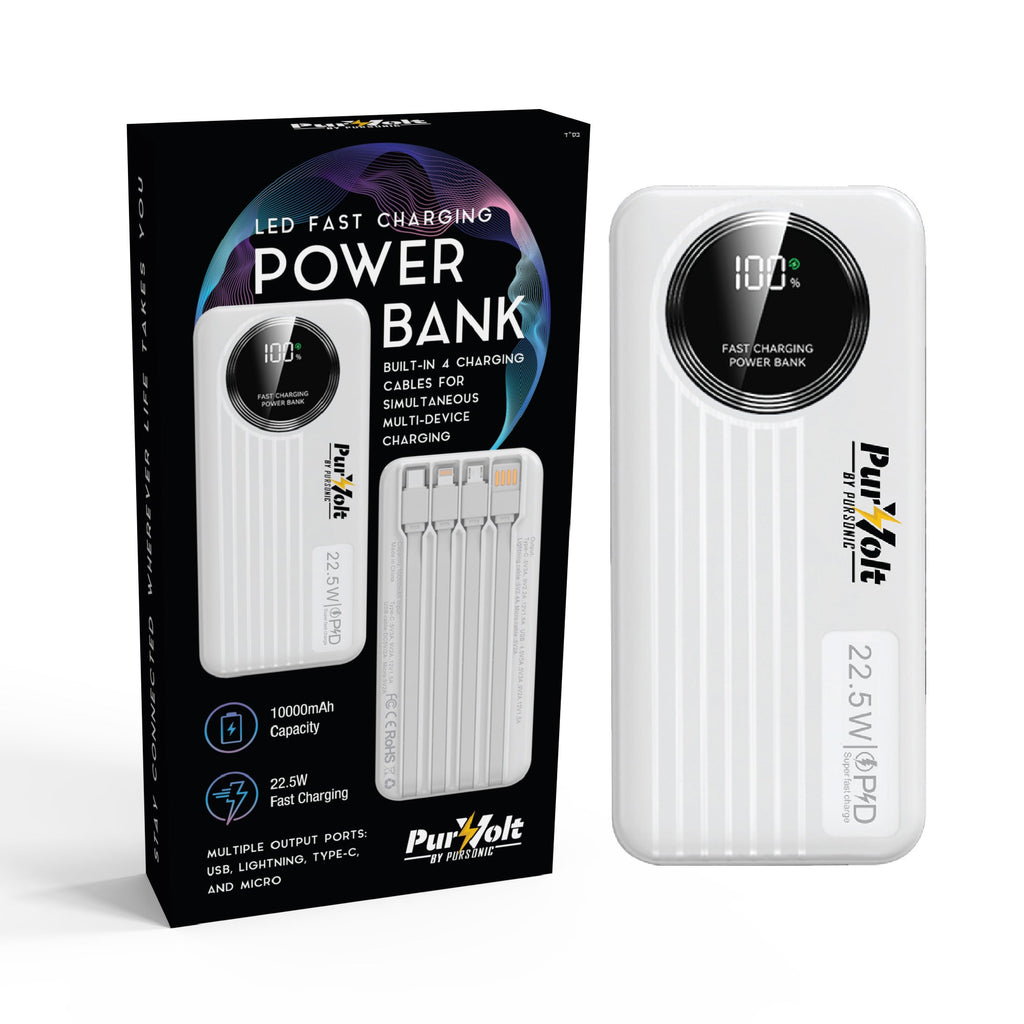 10,000mAh Fast Charging Power Bank — Built-in Cables, 22.5W, USB-C/Lightning