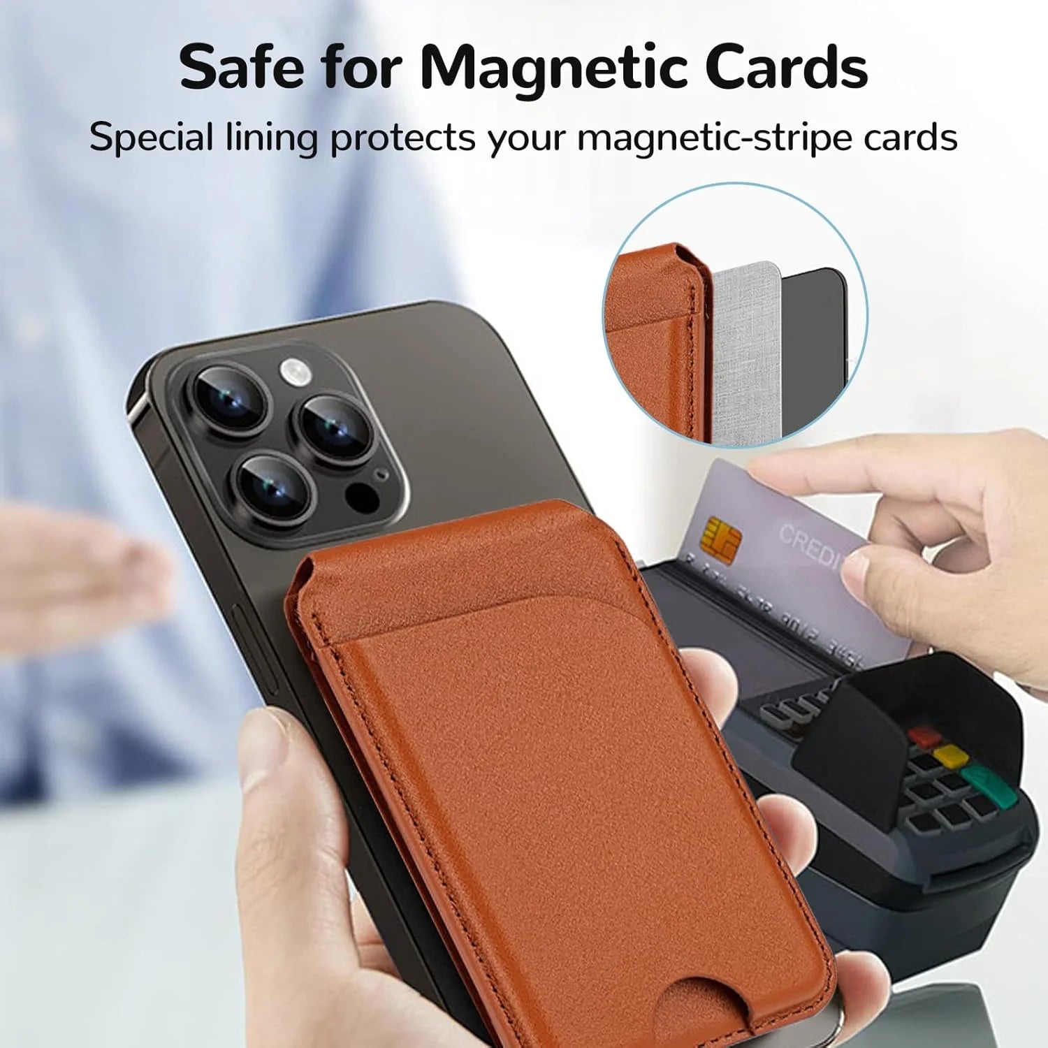Sleek Dynamics – 2-in-1 MagSafe Leather Wallet with Stand for iPhone 16/15/14/13/12
