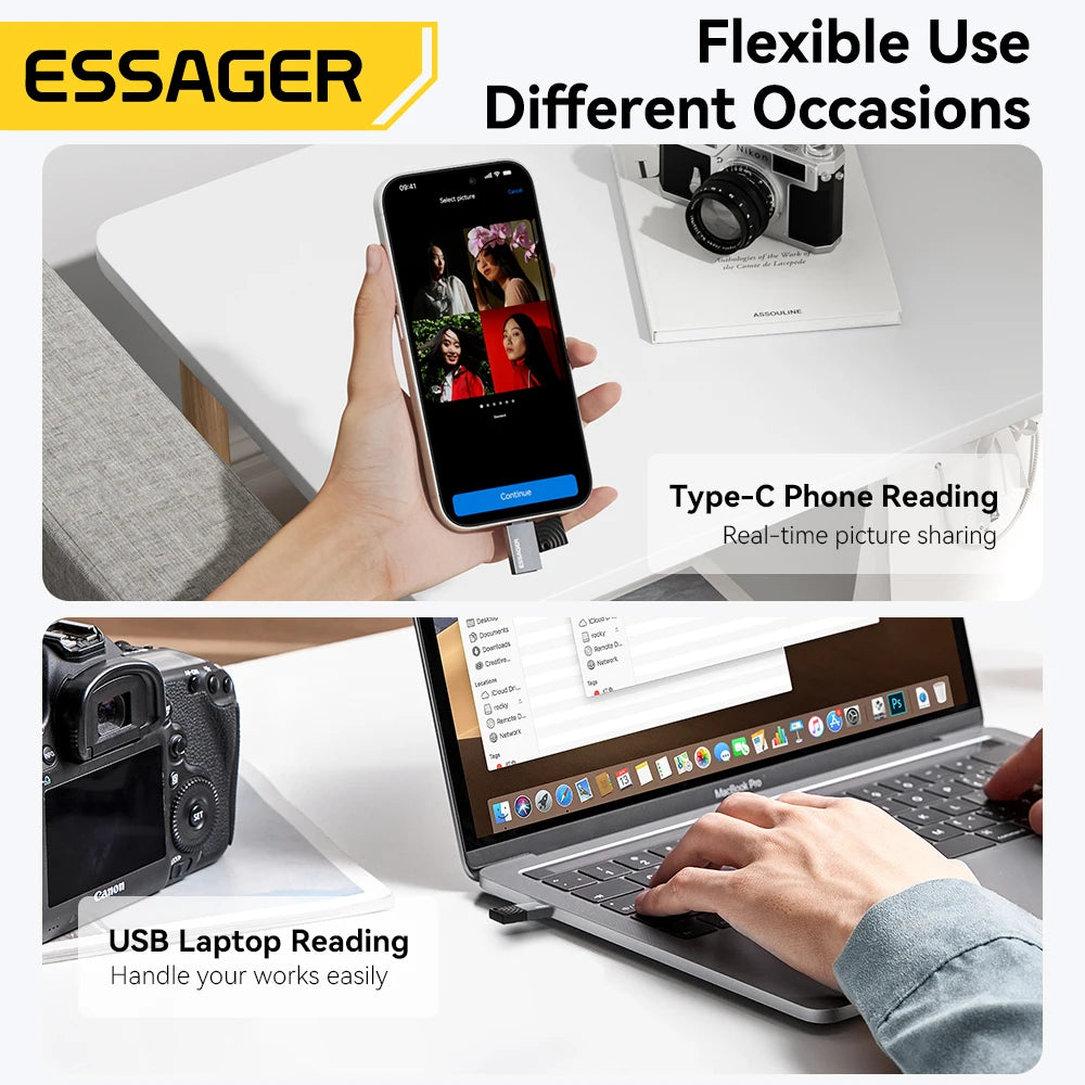 Essager 2 in 1 USB Card Reader USB To Micro SD TF Card Reader for Computer Laptop Accessories Smart Card Reader SD Card Reader