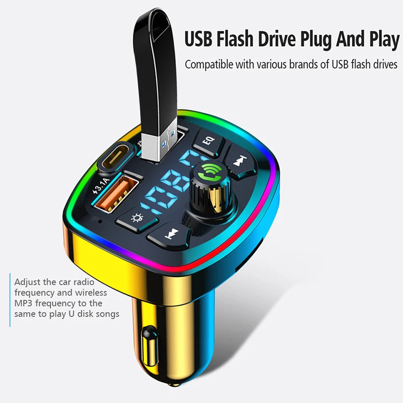 Bluetooth 5.0 FM Transmitter for Car — Dual USB, Hands-Free Mic & MP3 Player