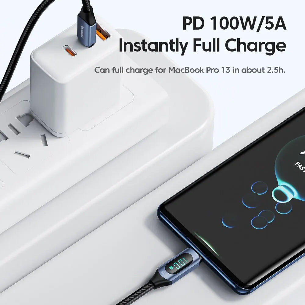 Sleek Dynamics – 100W USB-C Cable with Display for MacBook, iPad and Android