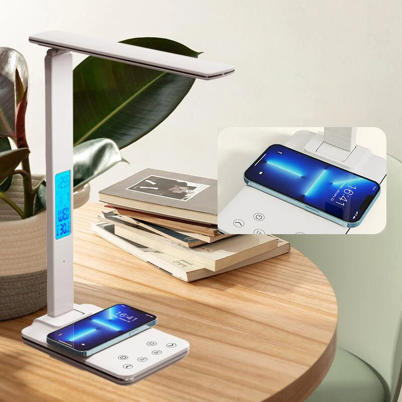 LED Desk Lamp with Wireless Charger and USB Plug in Port Bedside Night Light Touch Dimmable Eye-Caring for Gaming Reading Home