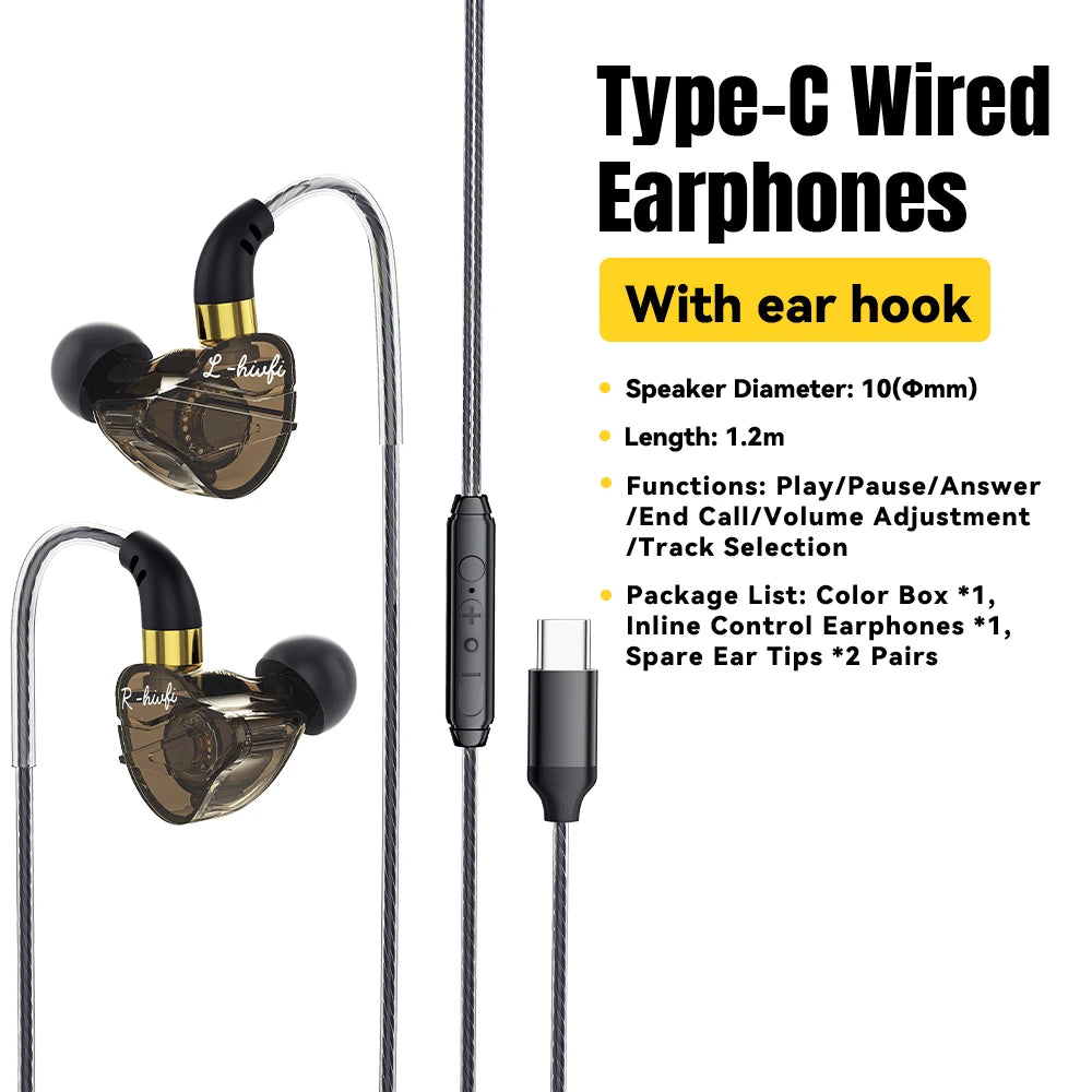 Essager 3.5mm Wired Headphones In Ear Type C Wired HiFi Headset Bass Stereo Sport Game Music Noice Cancelling Earbuds With Mic