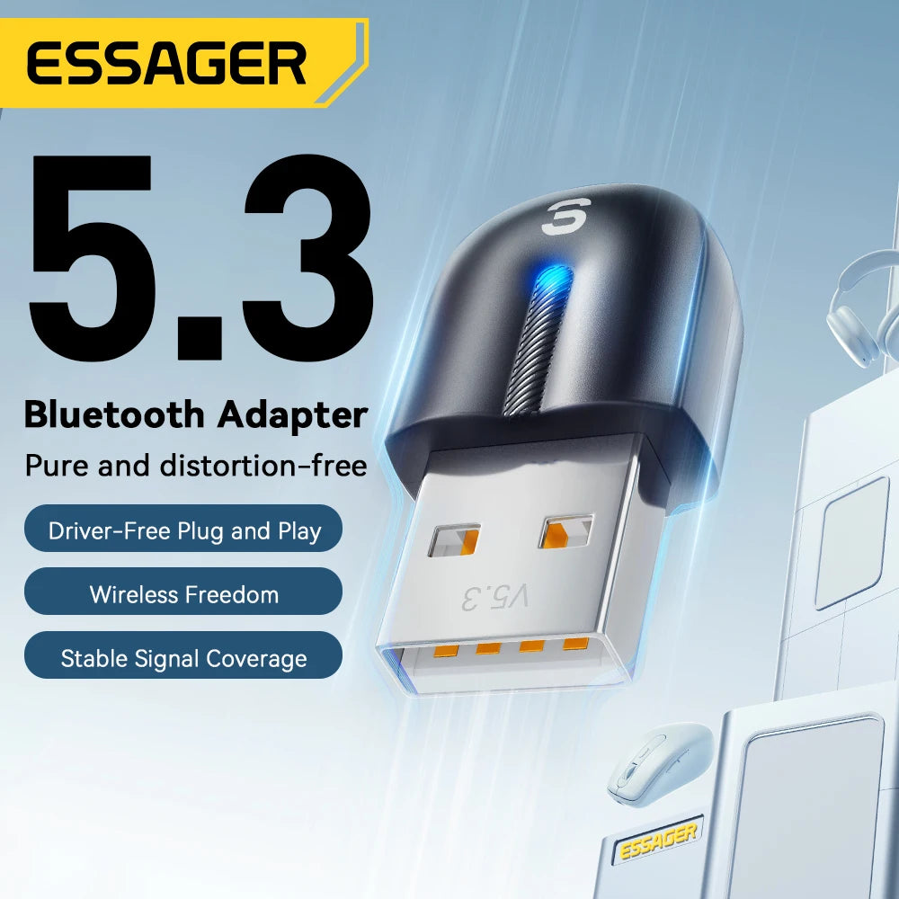 Essager USB Bluetooth Adapter Dongle Bluetooth 5.3 for PC Laptop Speaker Audio Receiver Wireless Mouse Keyboard USB Transmitter