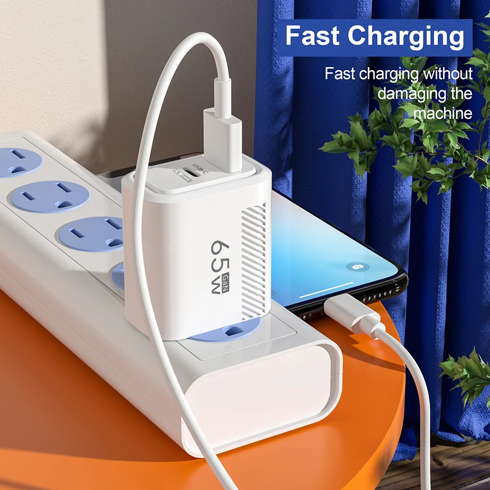 65W GaN USB-C Fast Charger — Travel Wall Adapter for iPhone, Samsung & Xiaomi