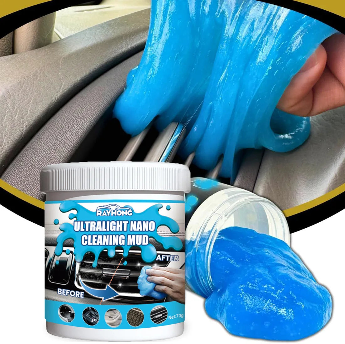 Super Car Cleaning Gel Multiuse Reusable Dirt Cleaner Gel Keyboard Laptop Auto Interior Dust  Dirt Remover Gel Cleaning Tools 70g