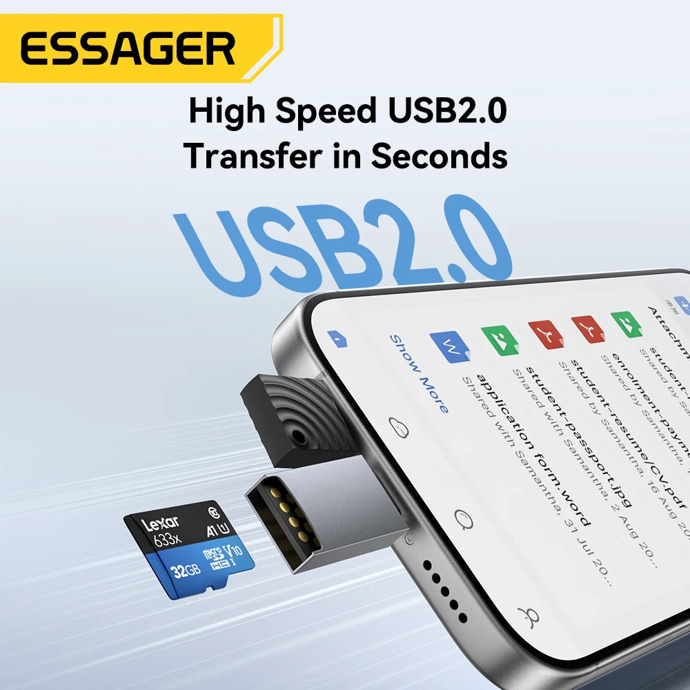 Essager 2 in 1 USB Card Reader USB To Micro SD TF Card Reader for Computer Laptop Accessories Smart Card Reader SD Card Reader