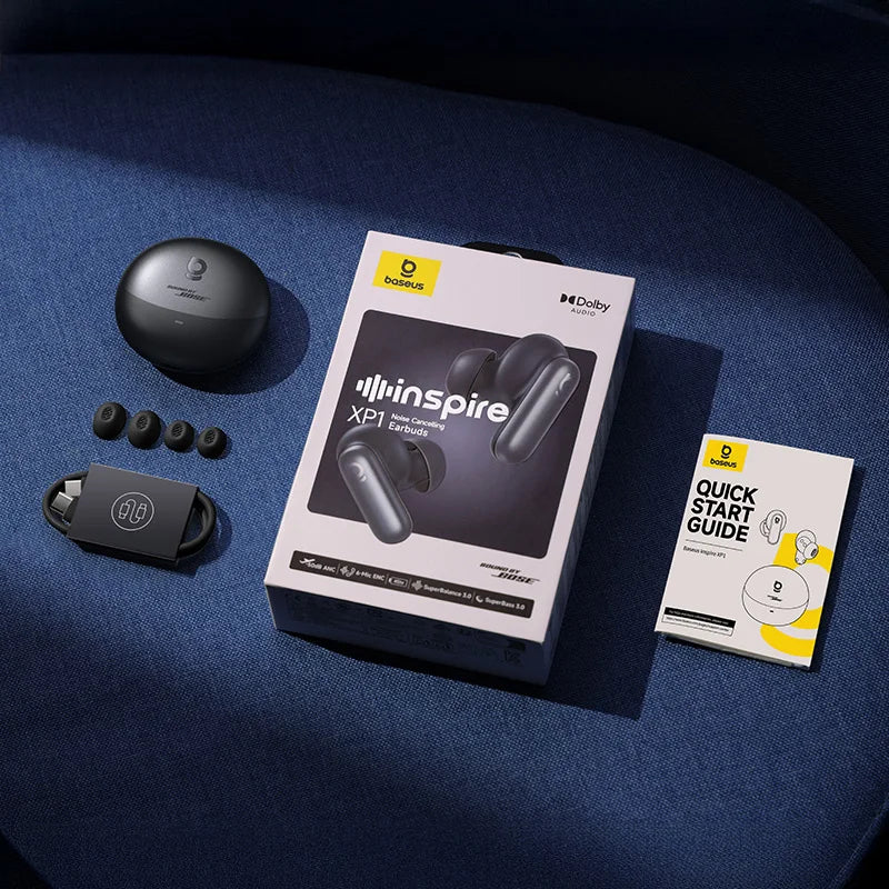 Baseus Inspire XP1 Adaptive ANC Wireless Earbuds Bluetooth 6.1 LDAC Hi-Res Dolby Audio 6 Mic ENC Wireless Earphone Sound by Bose