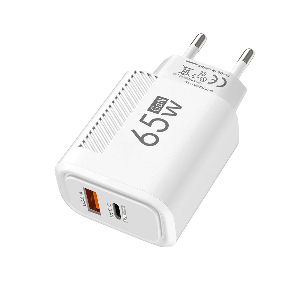 65W GaN USB-C Fast Charger — Travel Wall Adapter for iPhone, Samsung & Xiaomi