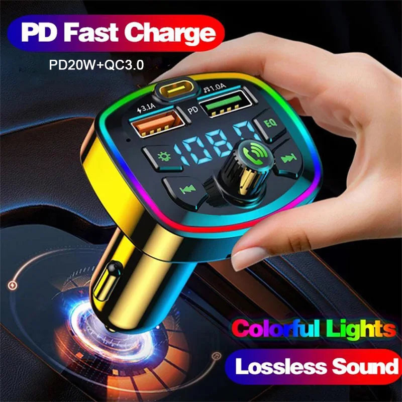 Bluetooth 5.0 FM Transmitter for Car — Dual USB, Hands-Free Mic & MP3 Player