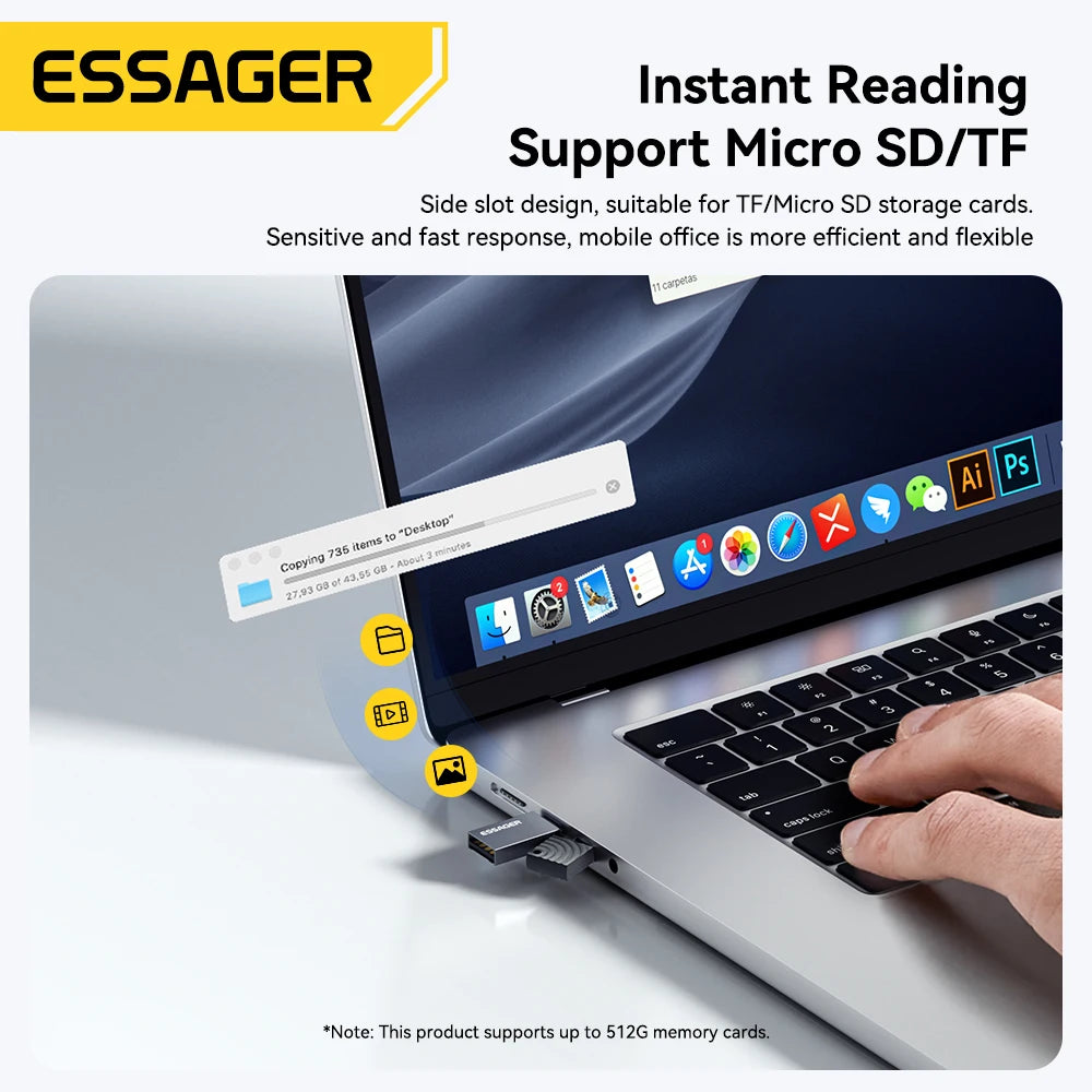 Essager 2 in 1 USB Card Reader USB To Micro SD TF Card Reader for Computer Laptop Accessories Smart Card Reader SD Card Reader