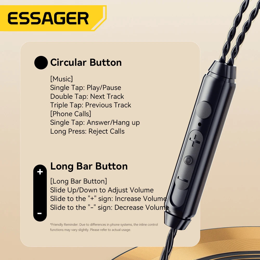Essager 3.5mm Wired Headphones In Ear Type C Wired HiFi Headset Bass Stereo Sport Game Music Noice Cancelling Earbuds With Mic