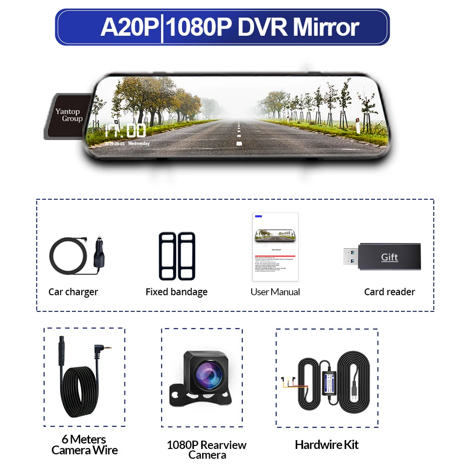 10" Smart Mirror Dash Cam — Dual 1080p, Night Vision & Backup Camera
