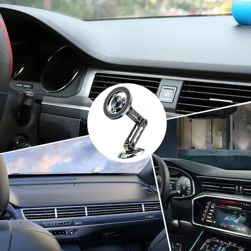 Magnetic Car Phone Holder Mount Alloy Folding Magnetic Cell Phone Holder 360 Rotation Aluminum Alloy Car Mount Ultra Magnetic
