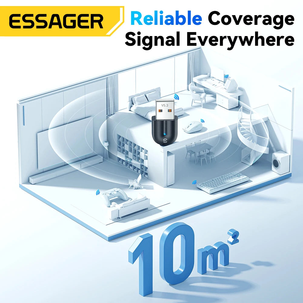 Essager USB Bluetooth Adapter Dongle Bluetooth 5.3 for PC Laptop Speaker Audio Receiver Wireless Mouse Keyboard USB Transmitter