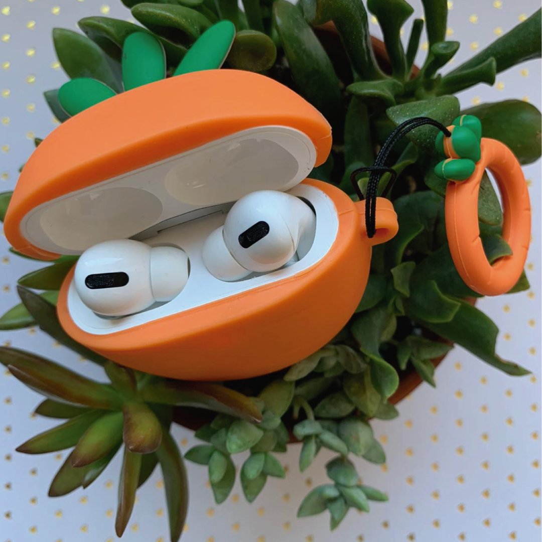 Funky Carrot AirPods Pro Case — Silicone, Carabiner Clip, Cute Design