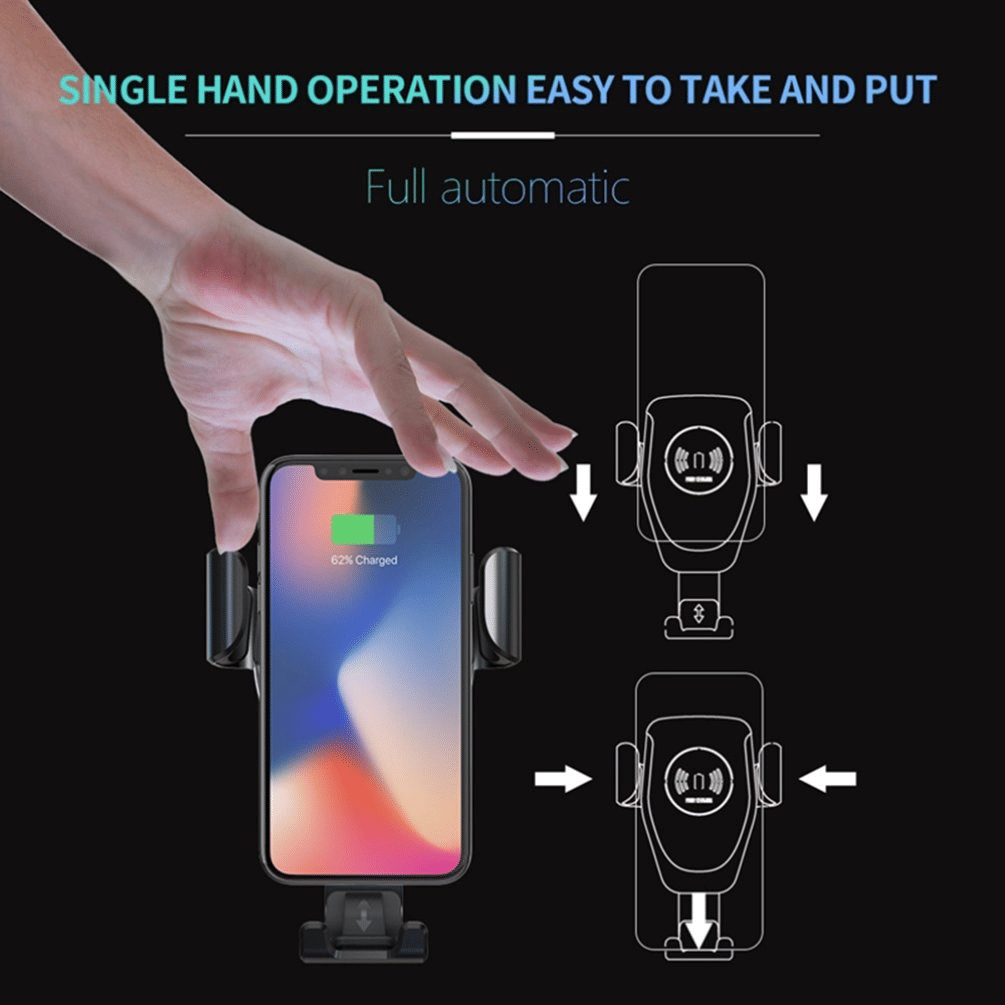 10W Wireless Car Charger Mount — Auto-Clamping, Fast Qi Charging